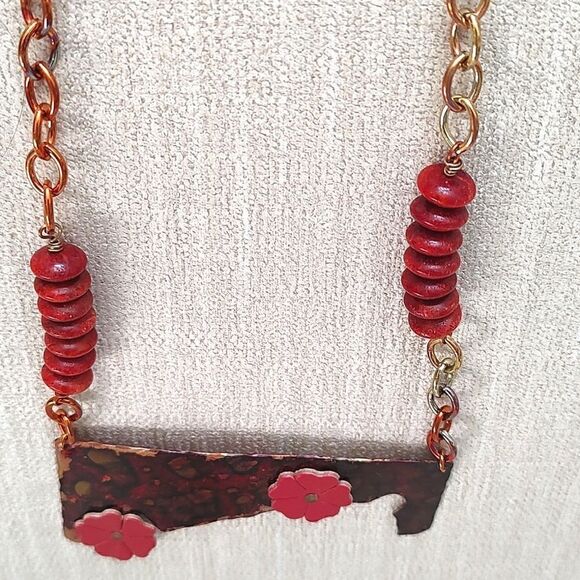 Abstract Artisan Copper Leather Statement Necklace - Picture 5 of 8